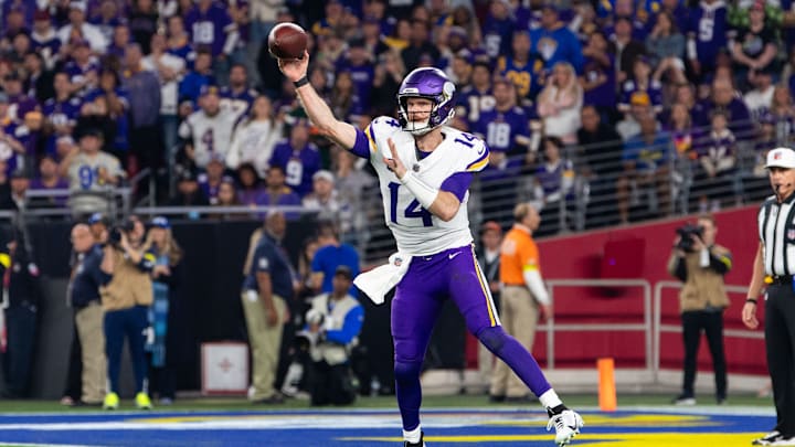 Minnesota Vikings quarterback Sam Darnold throws a pass in the playoff loss against the Los Angeles Rams. Minnesota Vikings quarterback Sam Darnold throws a pass in the playoff loss against the Los Angeles Rams.