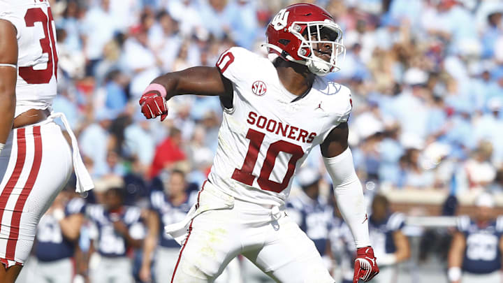 Oklahoma linebacker Kip Lewis celebrates against Ole Miss.