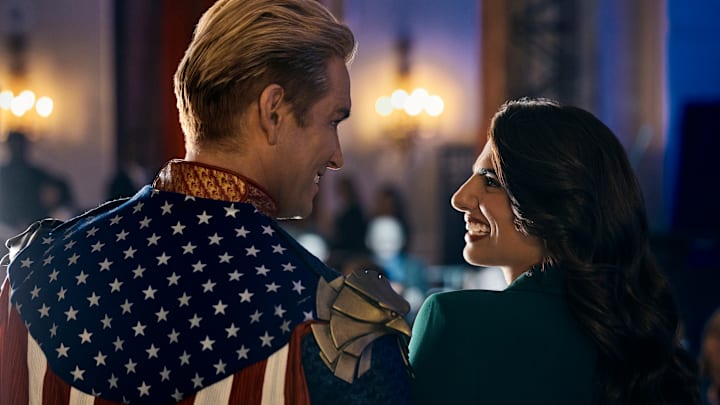 Antony Starr (Homelander), Claudia Doumit (Victoria Neuman). Credit: Jan Thijs/Prime Video © Amazon Content Services LLC