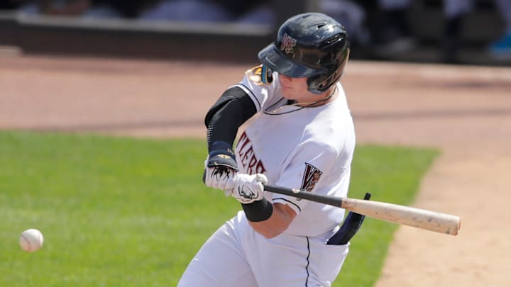 The Wisconsin Timber Rattlers    Tayden Hall (21) against the Beloit Sky Carp on Wedensday,