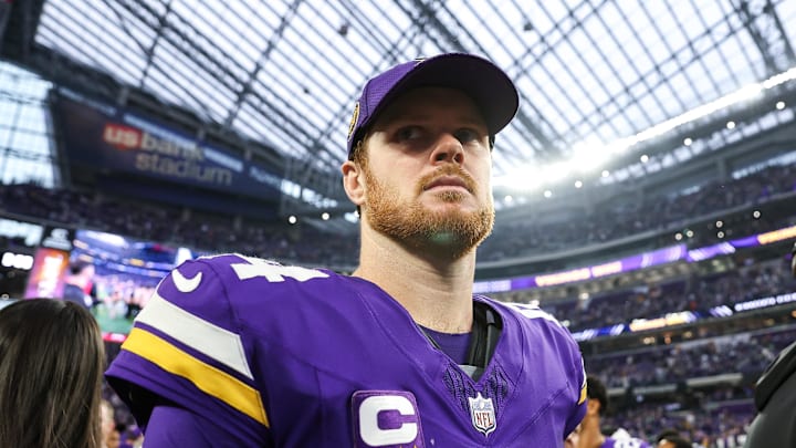 Dec 8, 2024; Minneapolis, Minnesota, USA; Minnesota Vikings quarterback Sam Darnold (14) looks on after the game against the Atlanta Falcons at U.S. Bank Stadium. Dec 8, 2024; Minneapolis, Minnesota, USA; Minnesota Vikings quarterback Sam Darnold (14) looks on after the game against the Atlanta Falcons at U.S. Bank Stadium.