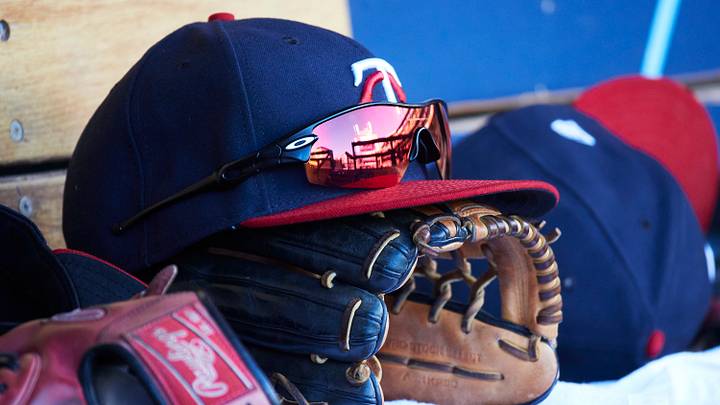Jun 13, 2018; Detroit, MI, USA; Minnesota Twins caps and gloves in the dugout during the second inning against the Detroit Tigers at Comerica Park. Mandatory Credit: Rick Osentoski-USA TODAY Sports