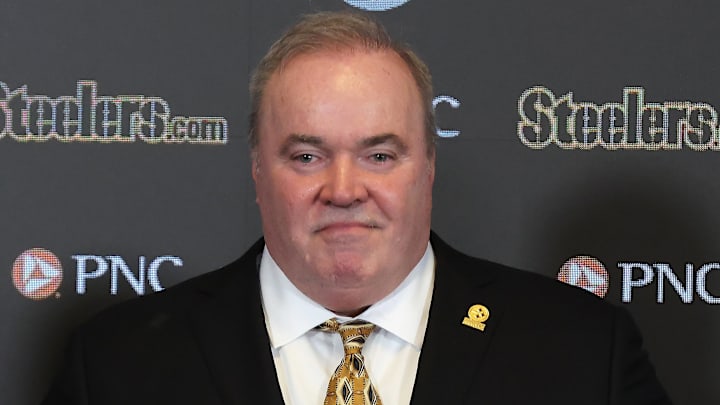 Jan 27, 2026; Pittsburgh, PA, USA;  Pittsburgh Steelers head coach Mike McCarthy poses for a photo at a press conference announcing McCarthy as the new Pittsburgh Steelers head coach at PNC Champions Club at Acrisure Stadium. Mandatory Credit: Charles LeClaire-Imagn Images