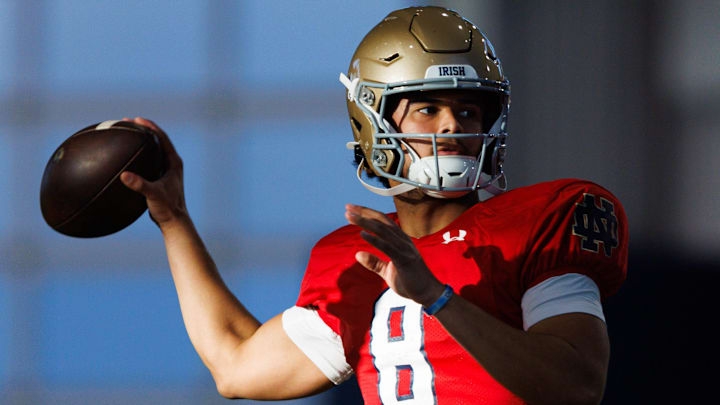 Former Notre Dame quarterback Kenny Minchey during a Notre Dame football spring practice at Irish Athletic Center on Wednesday, March 26, 2025, in South Bend.