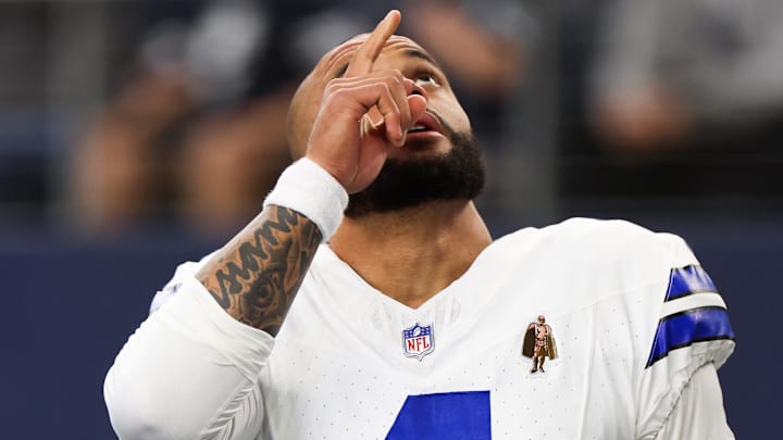 Dallas Cowboys quarterback Dak Prescott (4) reacts before the game against the New York Giants.