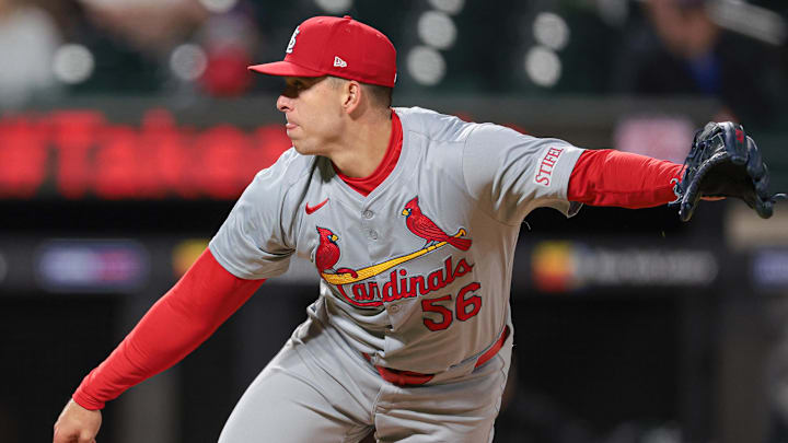 Apr 26, 2024; New York City, New York, USA;  St. Louis Cardinals relief pitcher Ryan Helsley.
