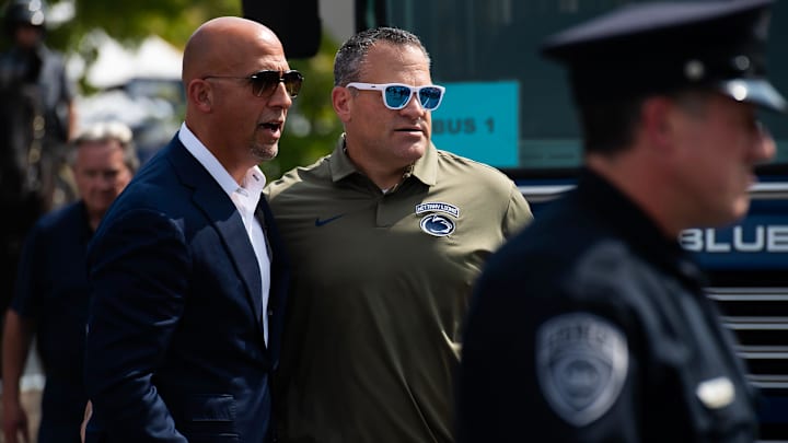 Penn State athletic director Pat Kraft, right, greets head football coach James Franklin outside Beaver Stadium before a 2024 football game. Penn State athletic director Pat Kraft, right, greets head football coach James Franklin outside Beaver Stadium before a 2024 football game.
