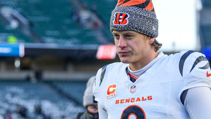 Cincinnati Bengals quarterback Joe Burrow (9) walks for the locker room after the fourth quarter of the NFL Week 15 game between the Cincinnati Bengals and the Baltimore Ravens at Paycor Stadium in Cincinnati on Sunday, Dec. 14, 2025. The Bengals were shut out, 24-0. Cincinnati Bengals quarterback Joe Burrow (9) walks for the locker room after the fourth quarter of the NFL Week 15 game between the Cincinnati Bengals and the Baltimore Ravens at Paycor Stadium in Cincinnati on Sunday, Dec. 14, 2025. The Bengals were shut out, 24-0.