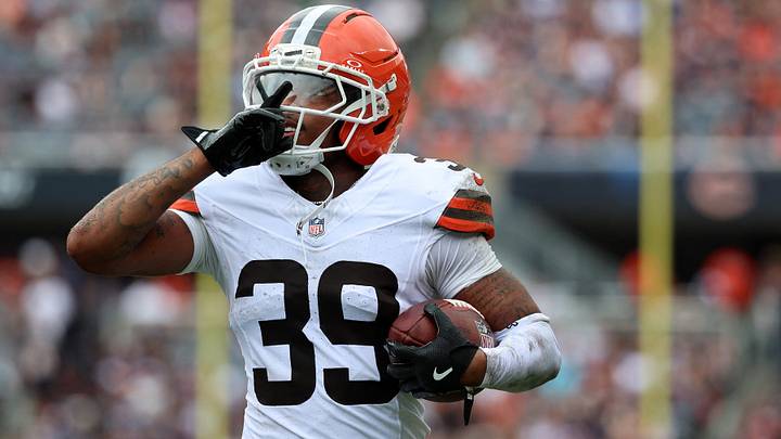 Aug 15, 2026; Chicago, Illinois, USA; Cleveland Browns cornerback Michael Coats Jr. (39) reacts after intercepting a pass against the Chicago Bears during the first half at Soldier Field. Mandatory Credit: Mike Dinovo-Imagn Images Aug 15, 2026; Chicago, Illinois, USA; Cleveland Browns cornerback Michael Coats Jr. (39) reacts after intercepting a pass against the Chicago Bears during the first half at Soldier Field. Mandatory Credit: Mike Dinovo-Imagn Images