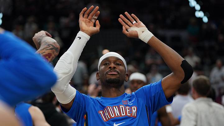 May 28, 2026; San Antonio, Texas, USA; Oklahoma City Thunder guard Shai Gilgeous-Alexander (2) before the first half during game six of the western conference finals for the 2026 NBA playoffs at Frost Bank Center. May 28, 2026; San Antonio, Texas, USA; Oklahoma City Thunder guard Shai Gilgeous-Alexander (2) before the first half during game six of the western conference finals for the 2026 NBA playoffs at Frost Bank Center.
