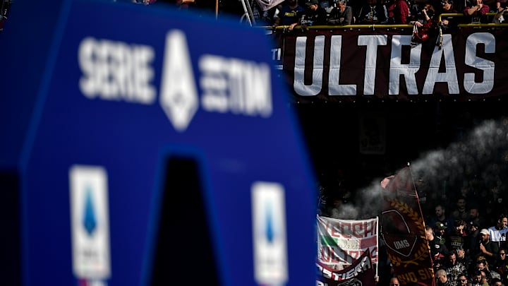 Ultras banner in the background of the pre-match set-up...