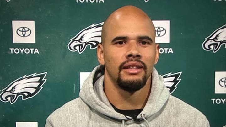 Eagles linebacker Zack Baun meets with reporters for the first time since signing a three-year, $51 million deal to remain in Philadelphia. Eagles linebacker Zack Baun meets with reporters for the first time since signing a three-year, $51 million deal to remain in Philadelphia.