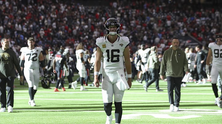 Nov 9, 2025; Houston, Texas, USA; Jacksonville Jaguars quarterback Trevor Lawrence (16) walks off the field after the game against the Houston Texans at NRG Stadium. Mandatory Credit: Troy Taormina-Imagn Images Nov 9, 2025; Houston, Texas, USA; Jacksonville Jaguars quarterback Trevor Lawrence (16) walks off the field after the game against the Houston Texans at NRG Stadium. Mandatory Credit: Troy Taormina-Imagn Images