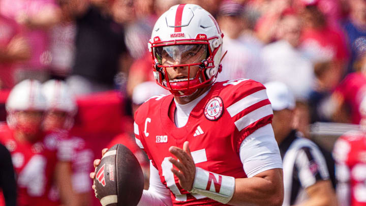 Sep 20, 2025; Lincoln, Nebraska, USA; Nebraska Cornhuskers quarterback Dylan Raiola (15) looks to pass against the Michigan Wolverines during the first quarter at Memorial Stadium. Mandatory Credit: Dylan Widger-Imagn Images Sep 20, 2025; Lincoln, Nebraska, USA; Nebraska Cornhuskers quarterback Dylan Raiola (15) looks to pass against the Michigan Wolverines during the first quarter at Memorial Stadium. Mandatory Credit: Dylan Widger-Imagn Images