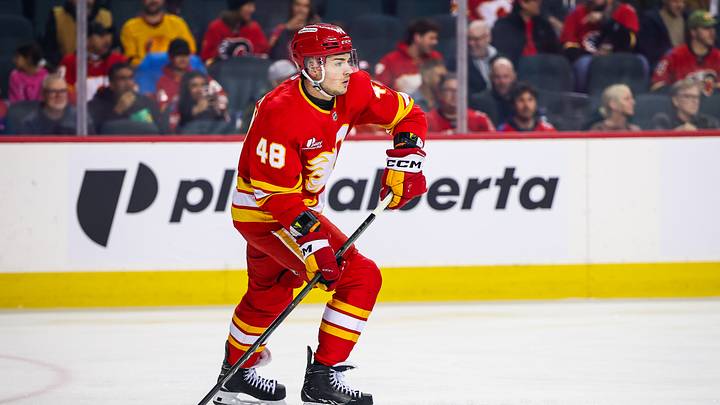 Hunter Brzustewicz of the Calgary Flames
