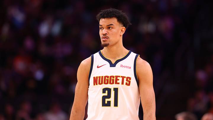 Mar 24, 2026; Phoenix, Arizona, USA; Denver Nuggets forward Spencer Jones (21) against the Phoenix Suns at Mortgage Matchup Center. Mar 24, 2026; Phoenix, Arizona, USA; Denver Nuggets forward Spencer Jones (21) against the Phoenix Suns at Mortgage Matchup Center.