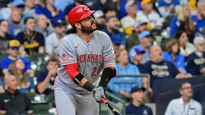 Sep 13, 2026; Milwaukee, Wisconsin, USA; Cincinnati Reds third baseman Eugenio Suarez (28) watches after hitting a three-run home run in the sixth inning against the Milwaukee Brewers at American Family Field. Mandatory Credit: Benny Sieu-Imagn Images Sep 13, 2026; Milwaukee, Wisconsin, USA; Cincinnati Reds third baseman Eugenio Suarez (28) watches after hitting a three-run home run in the sixth inning against the Milwaukee Brewers at American Family Field. Mandatory Credit: Benny Sieu-Imagn Images