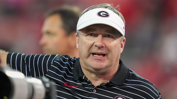 Oct 15, 2022; Athens, Georgia, USA; Georgia Bulldogs head coach Kirby Smart shown after the game against the Vanderbilt Commodores at Sanford Stadium. Mandatory Credit: Dale Zanine-Imagn Images