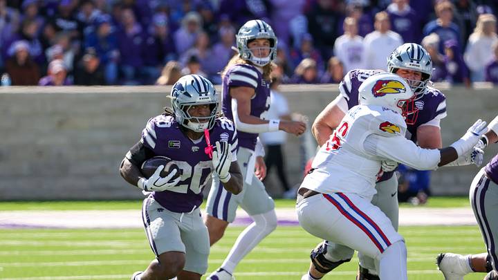 Oct 17, 2026; Manhattan, Kansas, USA; Kansas State Wildcats running back Rodney Fields Jr. (20) finds room to run during the second quarter against the Kansas Jayhawks at Bill Snyder Family Football Stadium. Mandatory Credit: Scott Sewell-Imagn Images Oct 17, 2026; Manhattan, Kansas, USA; Kansas State Wildcats running back Rodney Fields Jr. (20) finds room to run during the second quarter against the Kansas Jayhawks at Bill Snyder Family Football Stadium. Mandatory Credit: Scott Sewell-Imagn Images