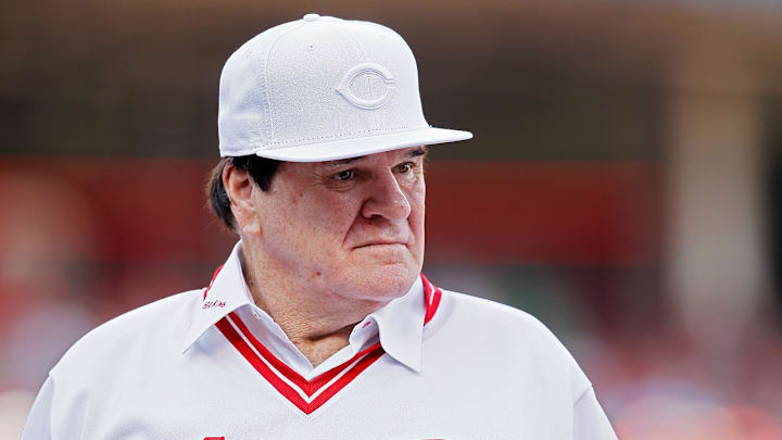 Reds great Pete Rose stands by as the 1976 Big Red Machine Reds team is honored before the MLB National League game between the Cincinnati Reds and the San Diego Padres at Great American Ball Park in downtown Cincinnati on Friday, June 24, 2016. Reds great Pete Rose stands by as the 1976 Big Red Machine Reds team is honored before the MLB National League game between the Cincinnati Reds and the San Diego Padres at Great American Ball Park in downtown Cincinnati on Friday, June 24, 2016.