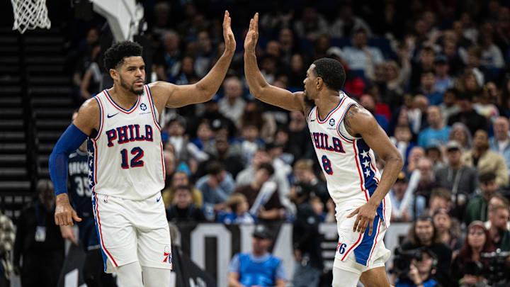 Dec 27, 2023; Orlando, Florida, USA; Philadelphia 76ers forward Tobias Harris (12) and small guard