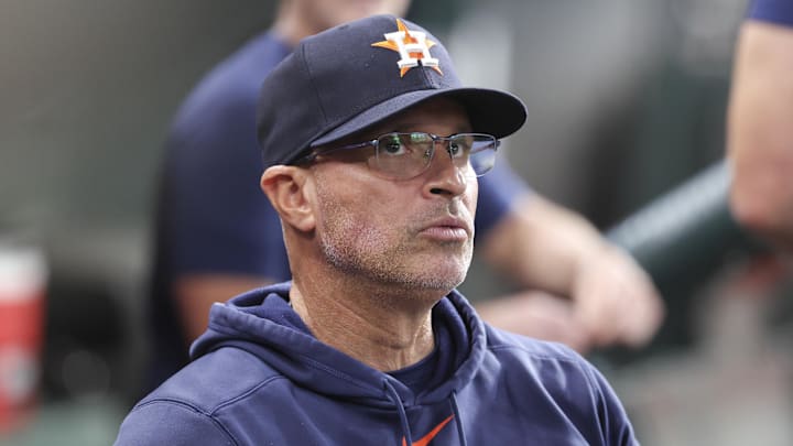 Houston Astros manager Joe Espada looks on from the dugout