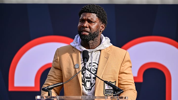 Nov 17, 2024; Chicago, Illinois, USA; Hall of Fame former player Devin Hester receives a Ring of Excellence at half time of the game between the Chicago Bears and the Green Bay Packers at Soldier Field. Mandatory Credit: Daniel Bartel-Imagn Images