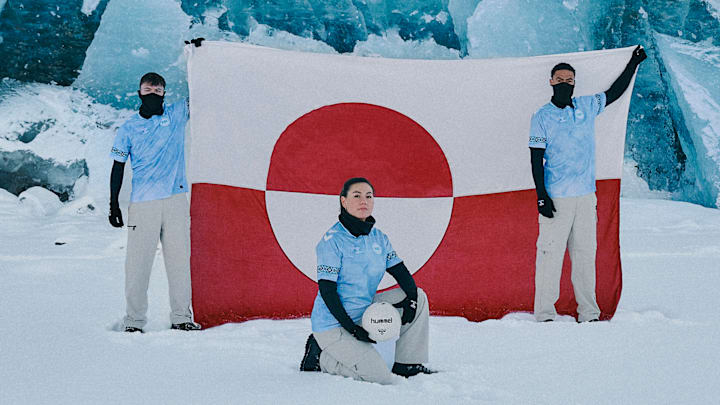 Greenland's away kit is influenced by the island's physical geography Greenland's away kit is influenced by the island's physical geography