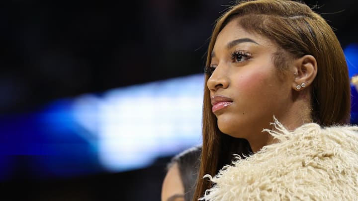Chicago Sky forward Angel Reese attends a NBA game between the Boston Celtics and Orlando Magic at Kia Center.