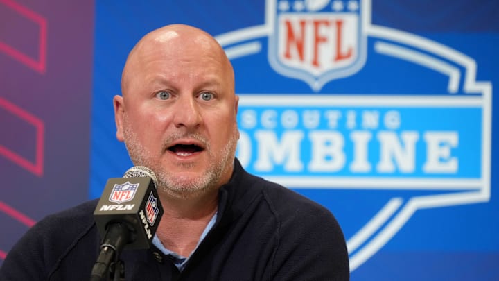 Feb 25, 2025; Indianapolis, IN, USA; Los Angeles Chargers general manager Joe Hortiz speaks during the NFL Scouting Combine