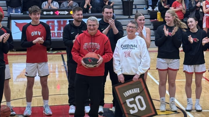 Garner-Hayfield/Ventura honored super-fans Bernie and Lorrie Formanek, who have attended games for the past 50 years. 