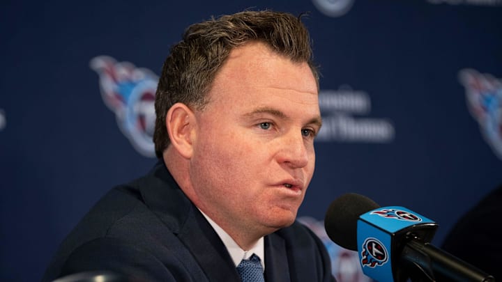 Mike Borgonzi speaks during a press conference announcing him as the new Titans’ GM at Titans facility in Nashville , Tenn., Wednesday, Jan. 22, 2025.