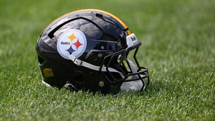 Jul 29, 2026; Latrobe, PA, USA; A general view of a Pittsburgh Steelers helmet during training camp at Saint Vincent College. Mandatory Credit: Barry Reeger-Imagn Images