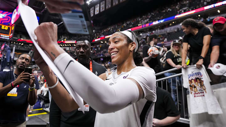 Las Vegas Aces center A'ja Wilson. Las Vegas Aces center A'ja Wilson.