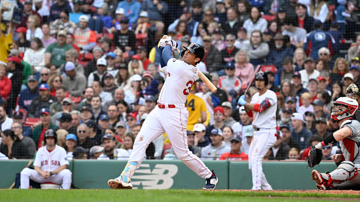 Sep 22, 2024; Boston, Massachusetts, USA; Boston Red Sox first baseman Triston Casas (36) hits a home run against the Minnesota Twins during the fifth inning at Fenway Park. Mandatory Credit: Eric Canha-Imagn Images Sep 22, 2024; Boston, Massachusetts, USA; Boston Red Sox first baseman Triston Casas (36) hits a home run against the Minnesota Twins during the fifth inning at Fenway Park. Mandatory Credit: Eric Canha-Imagn Images