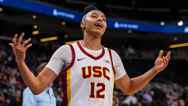 USC Trojans guard JuJu Watkins (12) reacts to a call by officials during the first quarter of their game in the Acrisure Series in Palm Desert, Calif., Wednesday, Nov. 27, 2024.
