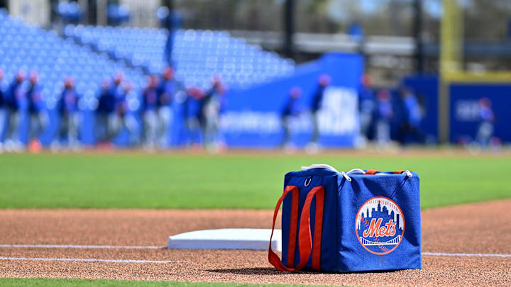 Feb 23, 2026; Dunedin, Florida, USA; A bag of equipment sits on the field before the start of a spring training game between the New York Mets and Toronto Blue Jays at TD Ballpark. Mandatory Credit: Jonathan Dyer-Imagn Images Feb 23, 2026; Dunedin, Florida, USA; A bag of equipment sits on the field before the start of a spring training game between the New York Mets and Toronto Blue Jays at TD Ballpark. Mandatory Credit: Jonathan Dyer-Imagn Images