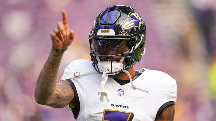 Nov 9, 2025; Minneapolis, Minnesota, USA; Baltimore Ravens wide receiver Rashod Bateman (7) before the game against the Minnesota Vikings at U.S. Bank Stadium. Mandatory Credit: Brad Rempel-Imagn Images