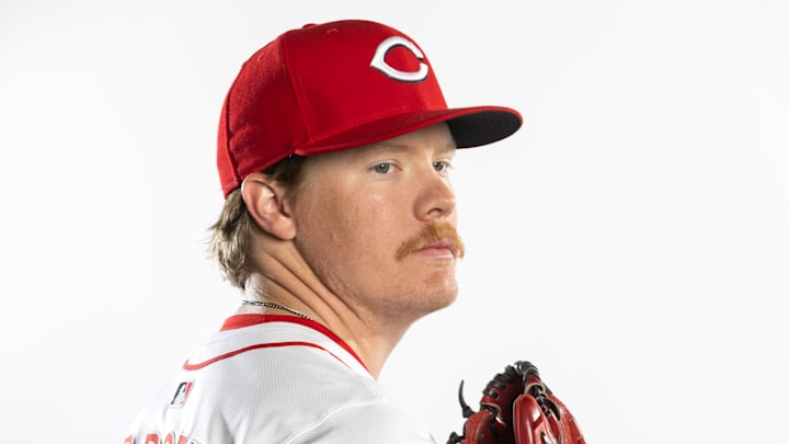 Feb 18, 2025; Goodyear, AZ, USA; Cincinnati Reds pitcher Andrew Abbott poses for a portrait during Media Day at the Cincinnati Reds Development Complex. Mandatory Credit: Mark J. Rebilas-Imagn Images Feb 18, 2025; Goodyear, AZ, USA; Cincinnati Reds pitcher Andrew Abbott poses for a portrait during Media Day at the Cincinnati Reds Development Complex. Mandatory Credit: Mark J. Rebilas-Imagn Images