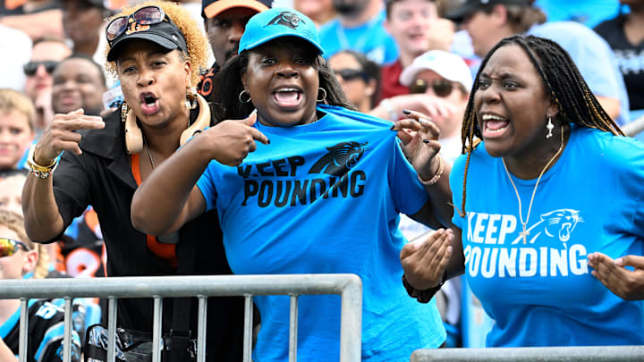 Sep 29, 2024; Charlotte, North Carolina, USA;  Carolina Panthers fans in the third quarter at Bank of America Stadium. Mandatory Credit: Bob Donnan-Imagn Images