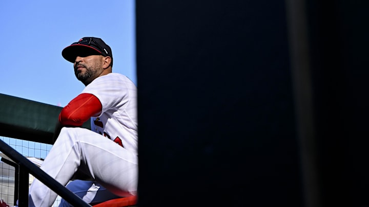 Oct 1, 2023; St. Louis, Missouri, USA; St. Louis Cardinals manager Oliver Marmol (37) signals from the dugout during the fifth inning against the Cincinnati Reds at Busch Stadium. Mandatory Credit: Jeff Curry-Imagn Images Oct 1, 2023; St. Louis, Missouri, USA; St. Louis Cardinals manager Oliver Marmol (37) signals from the dugout during the fifth inning against the Cincinnati Reds at Busch Stadium. Mandatory Credit: Jeff Curry-Imagn Images