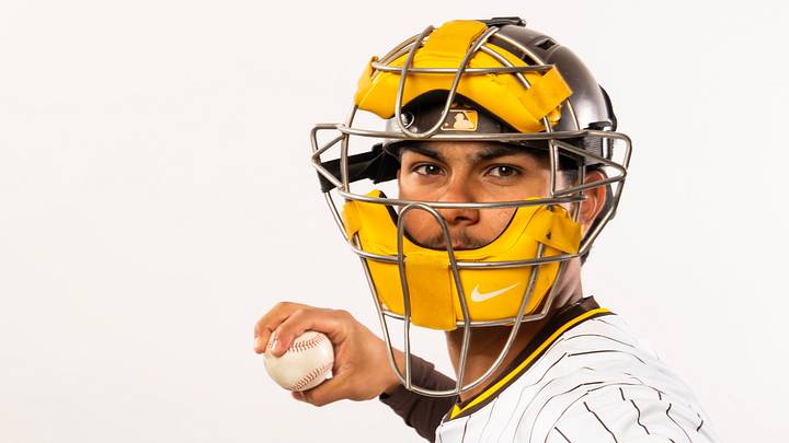 San Diego Padres catcher Ethan Salas poses for a portrait during Media Day at Peoria Sports Complex on Feb. 19, 2025. San Diego Padres catcher Ethan Salas poses for a portrait during Media Day at Peoria Sports Complex on Feb. 19, 2025.