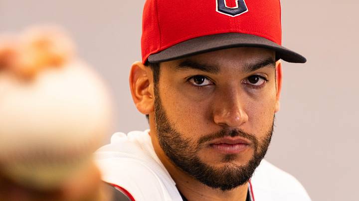 Feb 19, 2026; Goodyear, AZ, USA; Cleveland Guardians pitcher Daniel Espino (66) during media day in Goodyear. Mandatory Credit: Arianna Grainey-Imagn Images Feb 19, 2026; Goodyear, AZ, USA; Cleveland Guardians pitcher Daniel Espino (66) during media day in Goodyear. Mandatory Credit: Arianna Grainey-Imagn Images