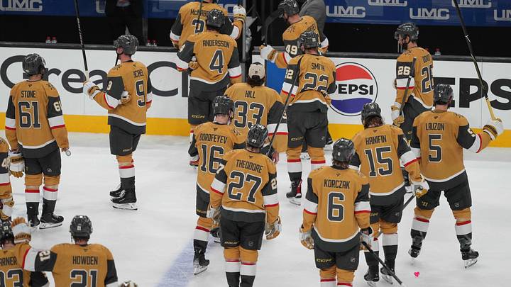 Jun 14, 2026; Las Vegas, Nevada, USA; Vegas Golden Knights leave the ice after the loss to Carolina Hurricanes in game six of the 2026 Stanley Cup Final at T-Mobile Arena. Mandatory Credit: Lucas Peltier-Imagn Images Jun 14, 2026; Las Vegas, Nevada, USA; Vegas Golden Knights leave the ice after the loss to Carolina Hurricanes in game six of the 2026 Stanley Cup Final at T-Mobile Arena. Mandatory Credit: Lucas Peltier-Imagn Images