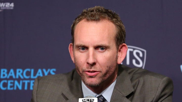 Feb 19, 2016; Brooklyn, NY, USA; Brooklyn Nets new general manager Sean Marks speaks to the media during a press conference before a game against the New York Knicks at Barclays Center. Mandatory Credit: Brad Penner-Imagn Images Feb 19, 2016; Brooklyn, NY, USA; Brooklyn Nets new general manager Sean Marks speaks to the media during a press conference before a game against the New York Knicks at Barclays Center. Mandatory Credit: Brad Penner-Imagn Images