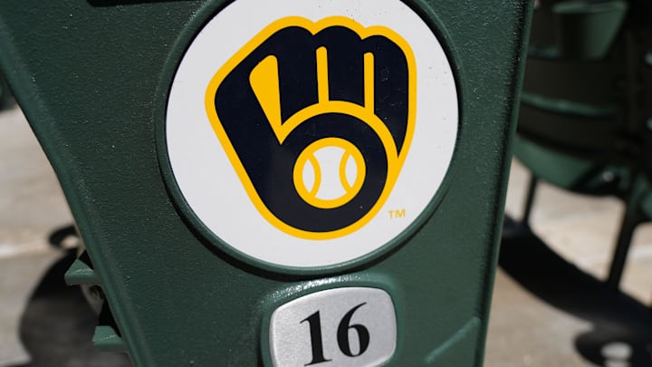May 26, 2025; Milwaukee, Wisconsin, USA; General view of a Milwaukee Brewers logo during warmups prior the game against the Boston Red Sox at American Family Field. Mandatory Credit: Jeff Hanisch-Imagn Images May 26, 2025; Milwaukee, Wisconsin, USA; General view of a Milwaukee Brewers logo during warmups prior the game against the Boston Red Sox at American Family Field. Mandatory Credit: Jeff Hanisch-Imagn Images