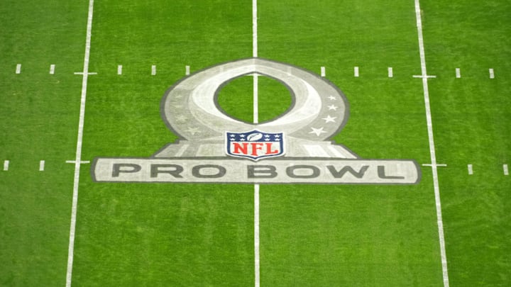 Feb 6, 2022; Paradise, Nevada, USA; The Pro Bowl logo is seen on the field before the game at