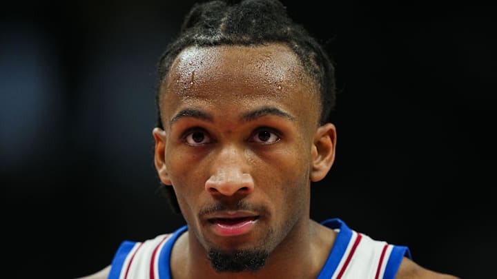 Dec 7, 2025; Kansas City, Missouri, USA; Kansas Jayhawks guard Darryn Peterson (22) reacts during the first half against the Missouri Tigers at T-Mobile Center. Mandatory Credit: Jay Biggerstaff-Imagn Images Dec 7, 2025; Kansas City, Missouri, USA; Kansas Jayhawks guard Darryn Peterson (22) reacts during the first half against the Missouri Tigers at T-Mobile Center. Mandatory Credit: Jay Biggerstaff-Imagn Images