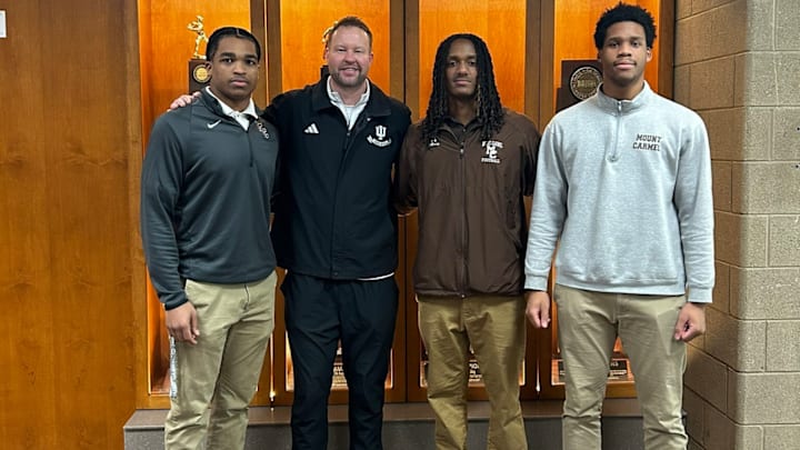 Four-star safety Tavares Harrison on a visit with Coach Haines from Indiana football.