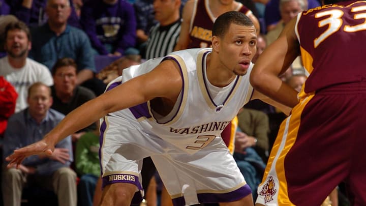 Dec. 29, 2005; Seattle, WA, USA; Washington Huskies guard (3) Brandon Roy guards Arizona State Sun Devils guard (33) Tyrone Jackson in the second half at the Bank of America Arena. Mandatory Credit: Photo By Mark J. Rebilas-Imagn Images © Copyright Mark J. Rebilas
